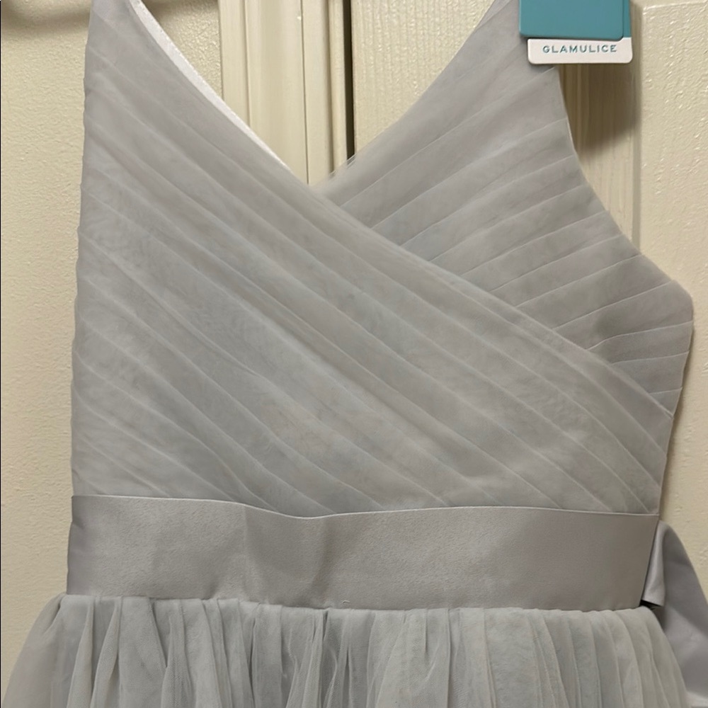 Silver Gray Ruched Backless Bustier Prom Dress - Picture 3 of 9